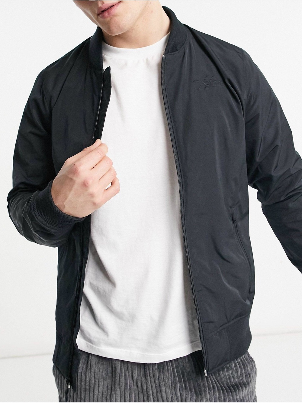 Men's Black Bomber Jacket - Lightweight Zip-Up Hollister Sz XL